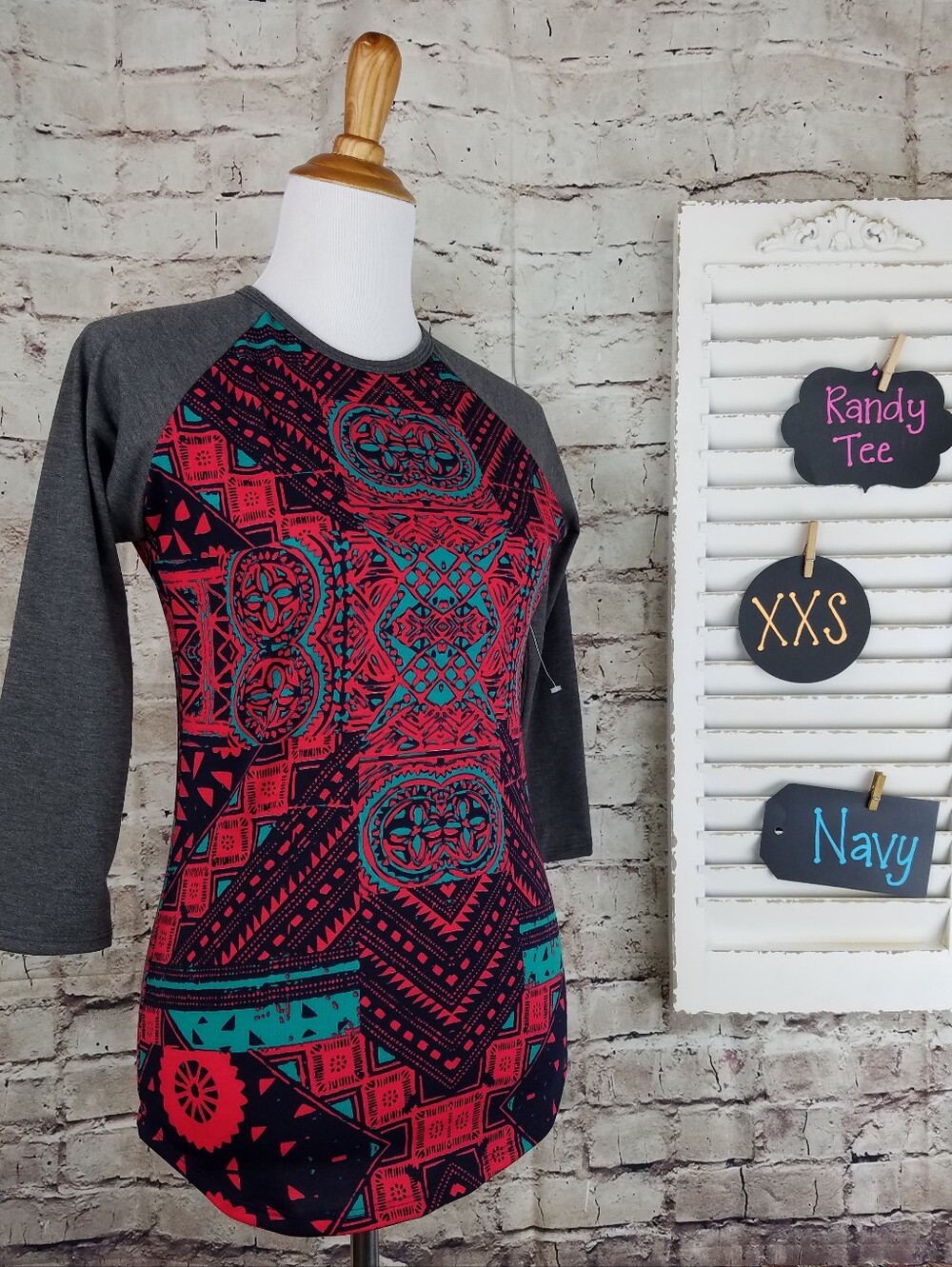 Women's Navy & Gray Raglan Tee with Aztec Print